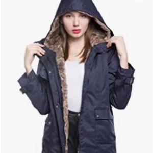 Women's Navy Hooded Trench Coat